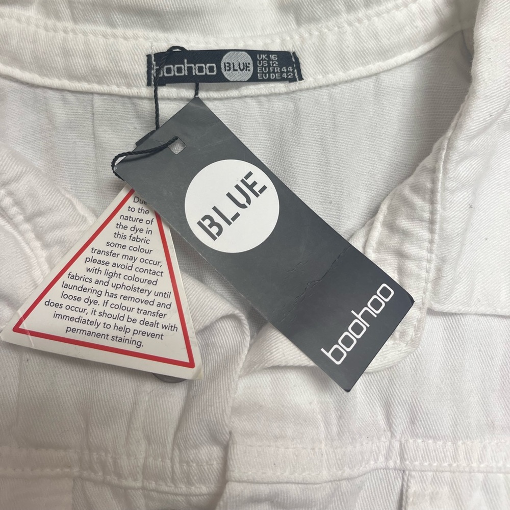 White Boohoo denim jean romper